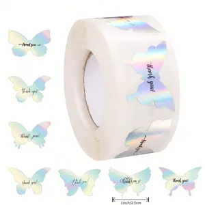 500pcs Laser Butterfly Thank You Stickers, Vinyl Sticker, 7 Colors Wedding Party Gifts Envelope Seals, DIY Craft Supplies, Baby Shower Decorations, Adhesive Stickers, Self Adhesive Stickers