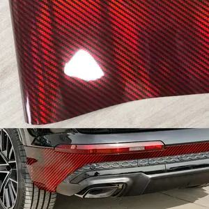 Carbon Fiber Red Vinyl Wrap Film Car Color Changing Sticker, High Gloss Waterproof Scratch Resistant, DIY Modification Decal for Cars Motorcycles, Car Decorative Sticker, Car Decoration, Car Decals, Car Stickers