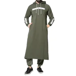 Middle East Ethnic Men Hooded Robe Ramadan Eid Muslim Dress Arab Thobe Islamic Kaftan Dubai Turkish Clothes Casual Fit Kurta Maxi Modesty Modern Daily