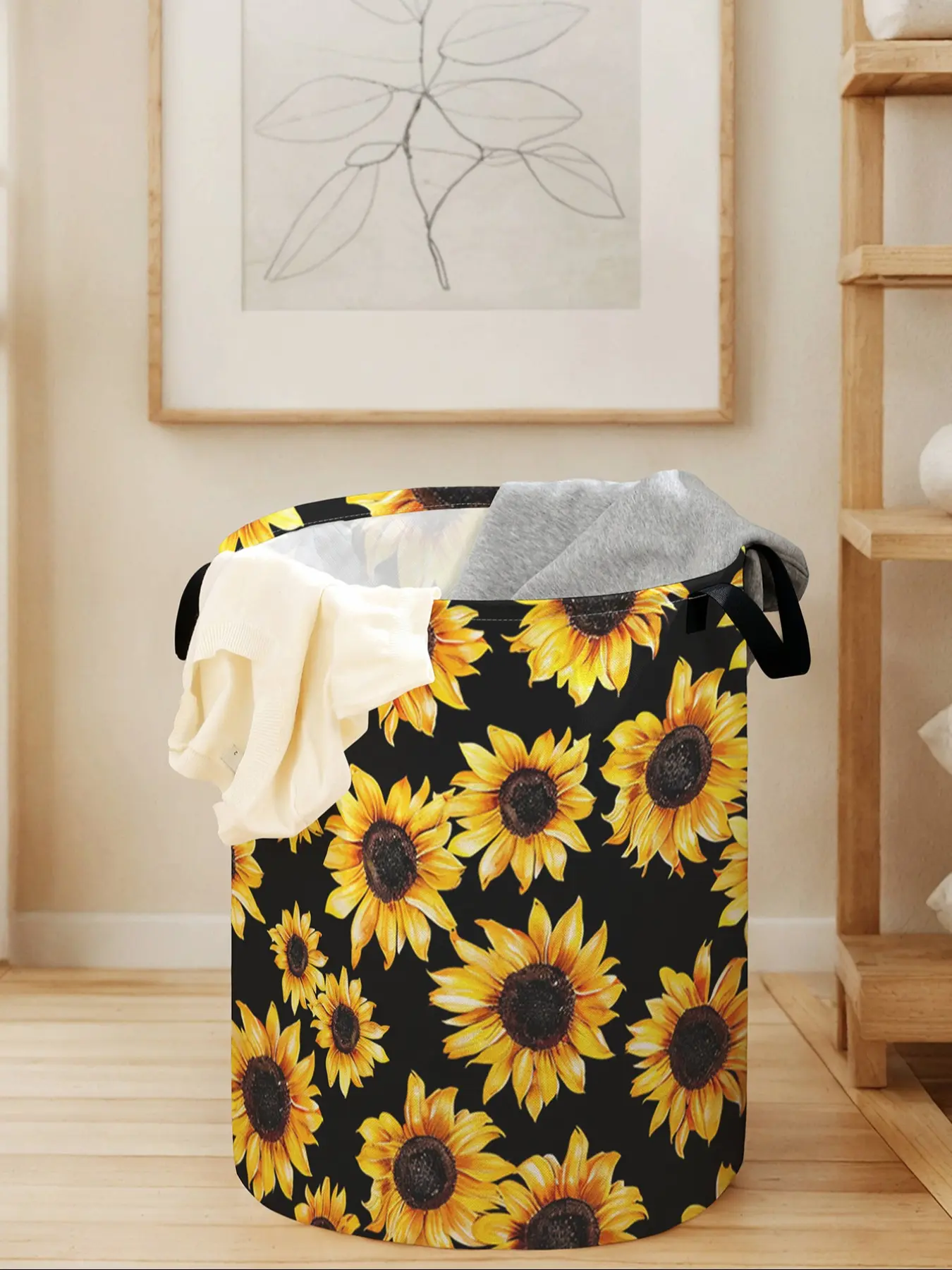 Sunflower Print Laundry Basket with Portable Handle, Durable Foldable Clothes Storage Bin, Large Capacity Toy Organizer for Home Use, Collapsible Laundry Hamper, Laundry Containers, Folding Laundry Basket
