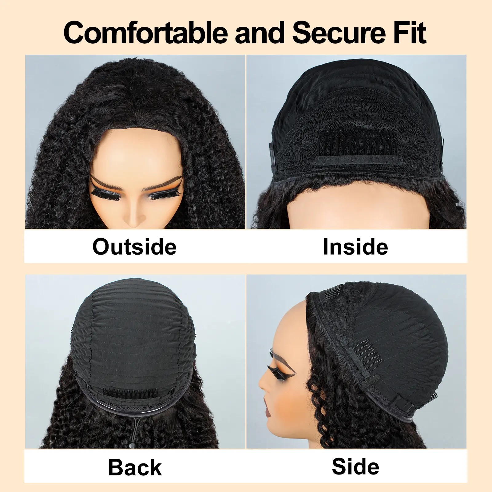 summervibes Kinky Curly Half Wig Human Hair 200% Density 3 