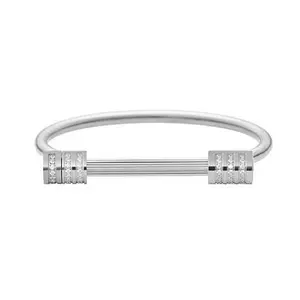 Stately Steel Cubic Zirconia Shackle Bar Cuff-Style Bangle Bracelet