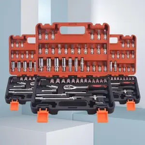 53-Piece Combination Tool Set with 1/4" Ratchet Wrench, Multi-Functional Repair Kit for Car, Motorcycle, Home, and Boat Maintenance, Stainless Steel, Mixed Color, Uncharged, Includes Storage Case