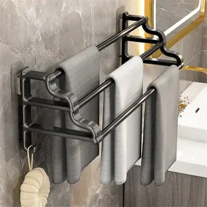 Three-Bar Wall-Mounted Towel Rack, Stainless Steel Material, No Drilling Installation, Fast Drying Design, Space-Saving Bathroom Organizer, Bathroom Organizing Accessories, Bathroom Essentials Accessories