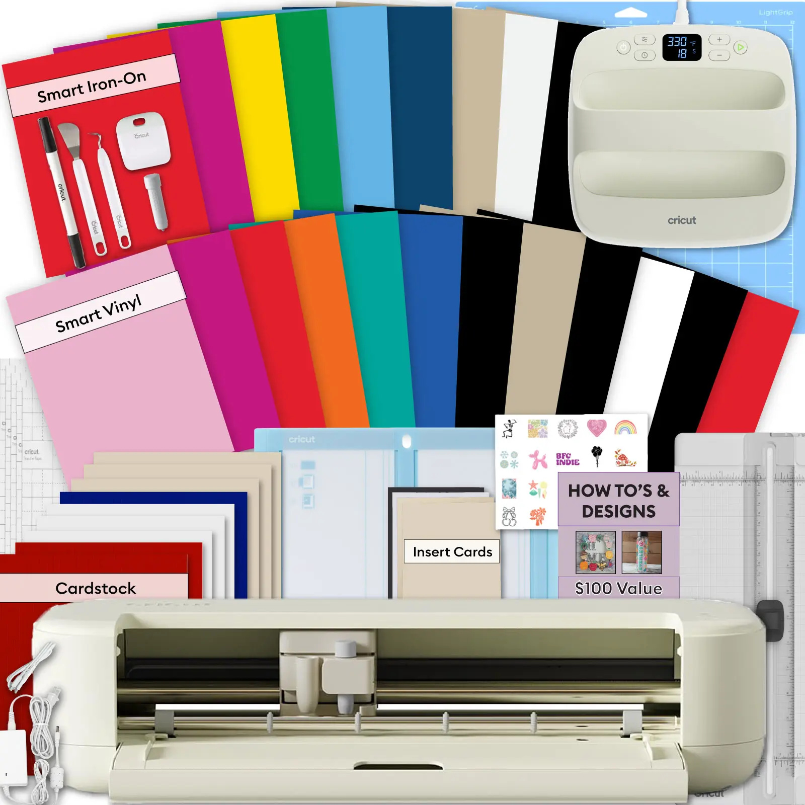 Cricut Explore 5 Machine Bundle with EasyPress 9x9, Smart Vinyl & Smart Iron-On Sheets and 100+ Project Design eBook - DIY Cutting Machine for Vinyl, HTV, T-Shirts & Home Decor