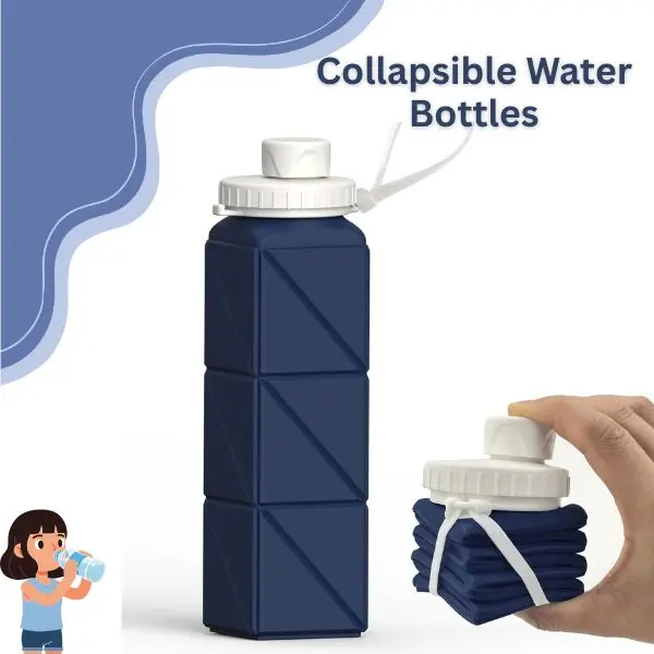 Collapsible Compact Portable Water Bottle, 20.6oz BPA-Free Silicone Foldable Leakproof Bottle for Hiking, Yoga, Travel & Outdoor Activities