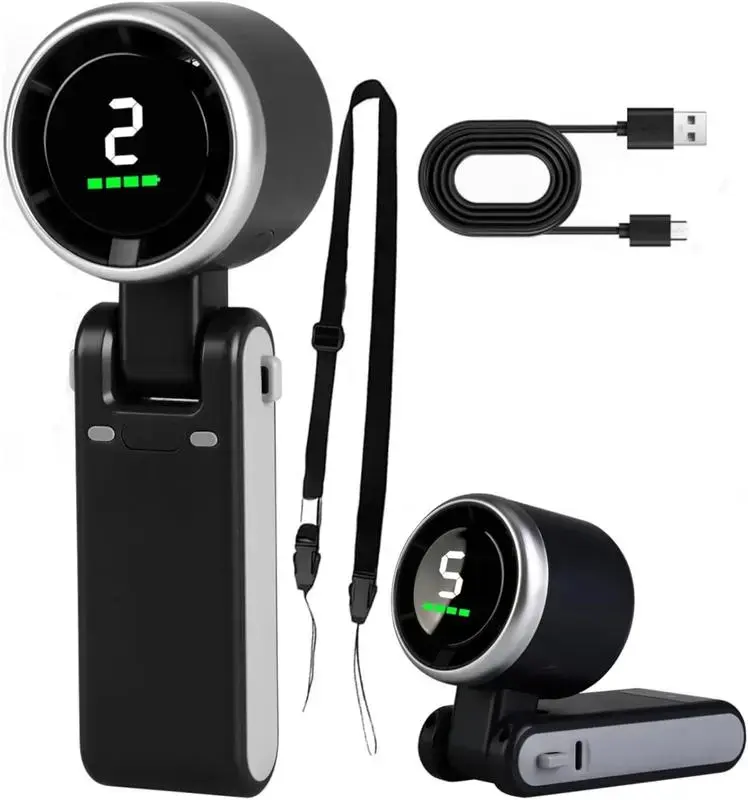 3-in-1 Portable Turbo Fan, 5-Speed Rechargeable Handheld Fan, 3600mAh Battery, Foldable Neck & Desk Fan with Digital Display, Personal Cooling Fan for Travel, Camping, Office