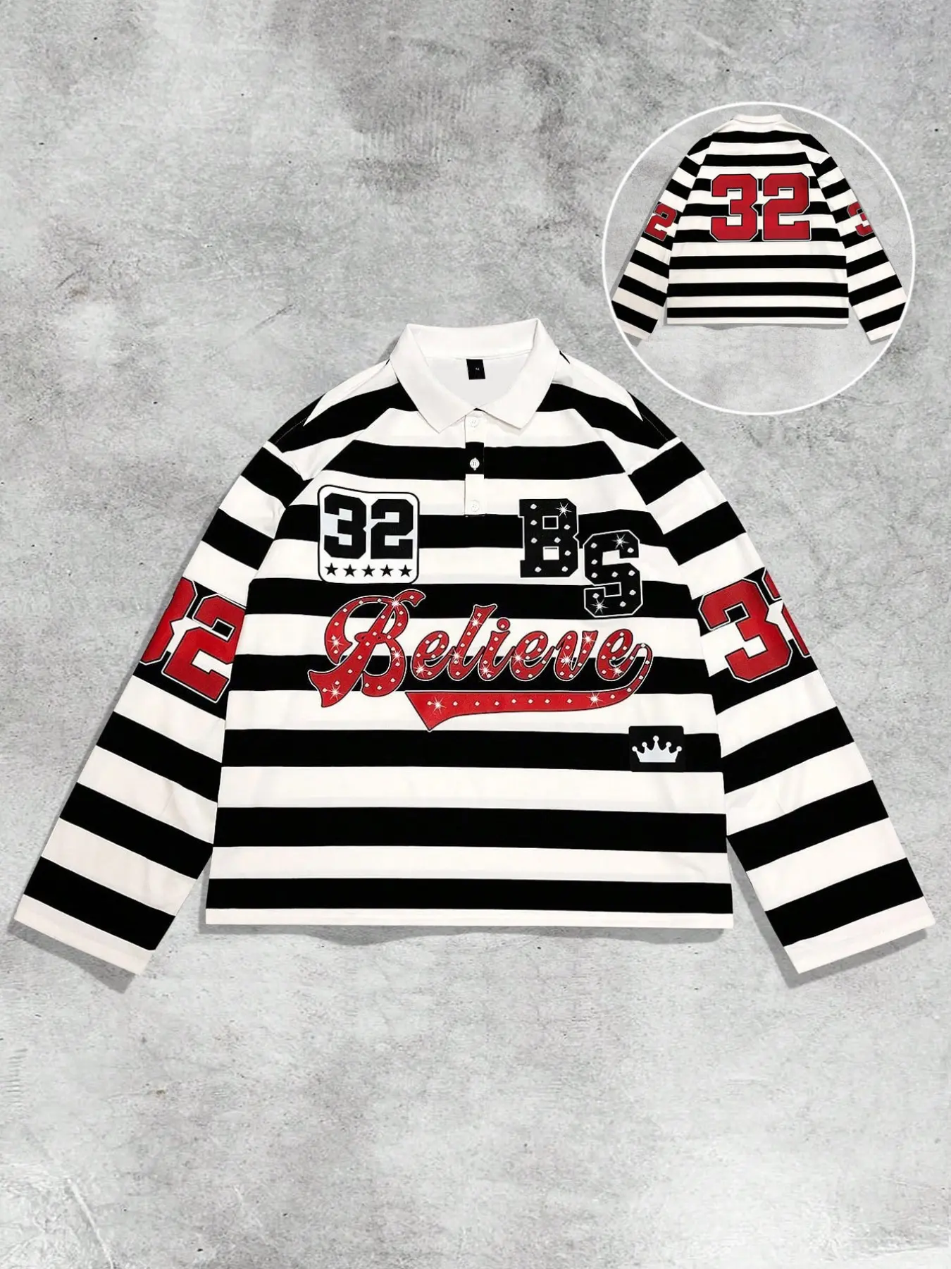 Black and white striped polo collar long sleeved T-shirt for men, Loose polo shirt, Collared polo shirts, unisex European and American street fashion brand casual, spring and autumn top