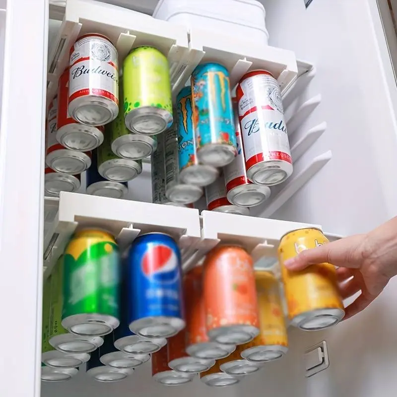 Creative Refrigerator Hanging Storage Rack, Soda Can Beverage Organizer, Space-Saving Dual-Row Holder, Easy Access Sliding Design, Drink Holder