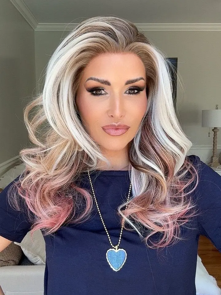 IMstyle Lavia Light Brunette with Platinum Blonde to Blush Pink Balayage Body Wavy Glueless Pre-plucked Natural Hairline 13*4 Lace Front Synthetic Wigs