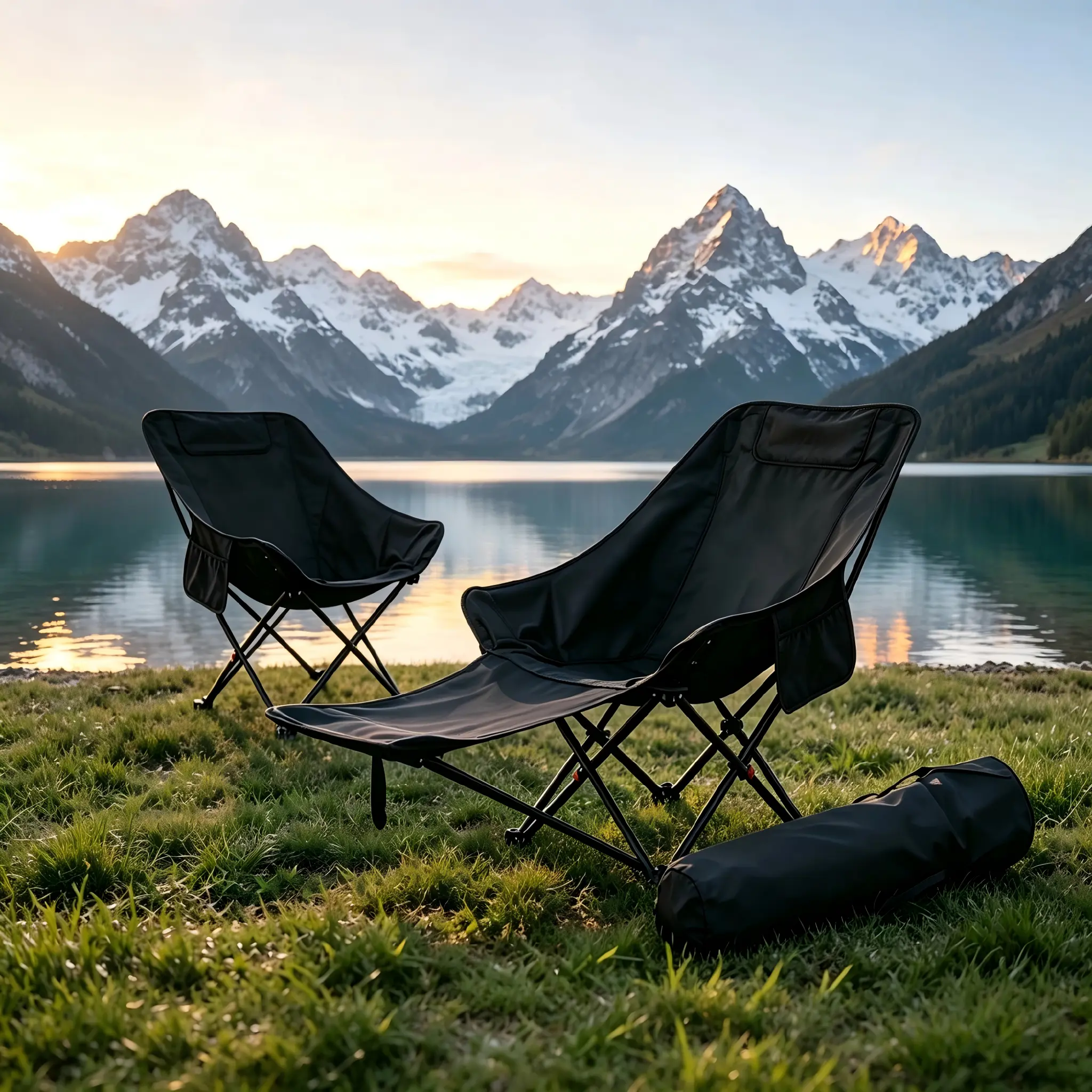Adjustable Outdoor Moon Camping Folding Chair - Dual-Purpose Reclining Folding Ultralight Travel Seat, Adjustable Footrest, Multi-Position Backrest, Ergonomic Support, Compact Portable Waterproof for Camping, Fishing, Folding Chairs, Reclining Folding Cha