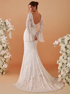 Ever-Pretty Sweetheart Long Bell Sleeve Mermaid Wedding Dress Fabric Lace 90354