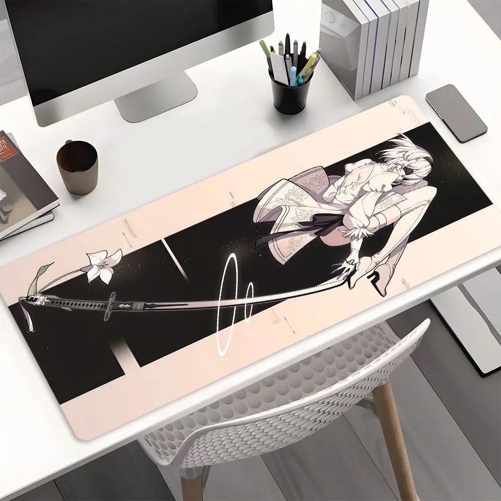 Elegant Japanese Anime Warrior Large Gaming Mouse Pad, Desktop Decoration Protection Pad, Washable Rubber Pad Non-Slip Lock Edge Multi-Size Mouse Pad Large Desk Mat Suitable For Home Office, Gift For Trend Enthusiasts Family and Friend
