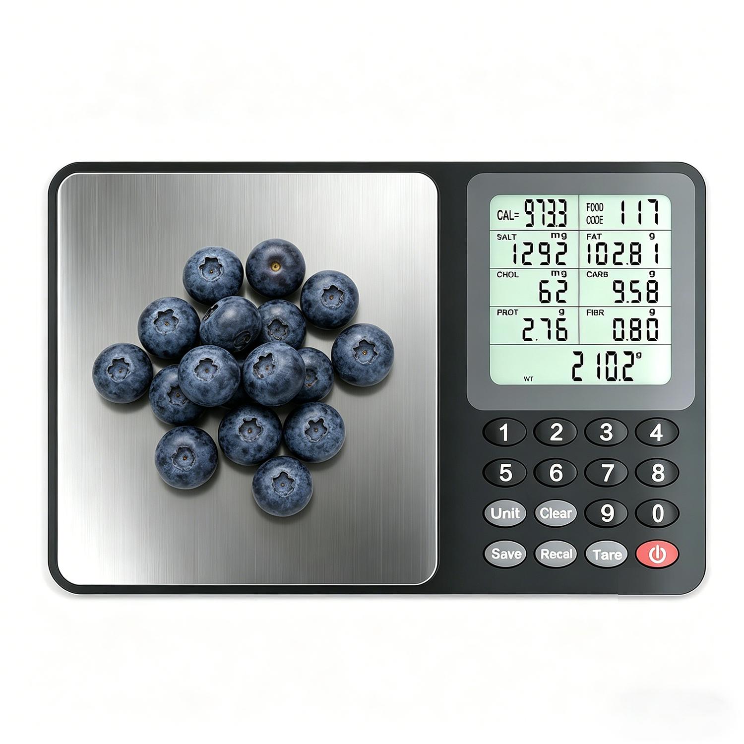 3kg/0.1g Digital Nutrition Scale, Portable Digital Kitchen Scale with Nutrient Composition & Calorie Calculator, 999 pre-programmed foods, Diet Management Food Scale with Stainless Steel Weighing Pan, Measuring Tool (Batteries Included)