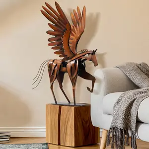 SunBlogs Art 24"H Horse Statue Décor Artwork, Handmade & Hand-Painted Metal Pegasus Greek Flying Horse Sculpture for Home Living Room Office
