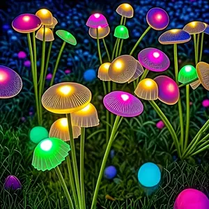 Solar Powered 6/8 LED Jellyfish Mushroom Lights, Garden Landscape Lighting, Outdoor Ground Plug Lawn Lights, Holiday Garden Decorations