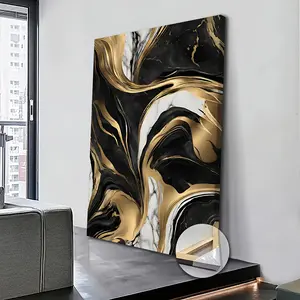 Large Black White and Gold Marble Canvas Art Wall Decoration for Living Room Bedroom Kitchen and Office Elegant Swirl Design on Premium Canvas Living Room Decor Abstract Marble Design Canvas Wall Ornaments Artistic Photo Print