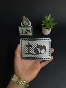 Cowboy Prayer Belt Buckle - Cowboy With Cross and Horse Design