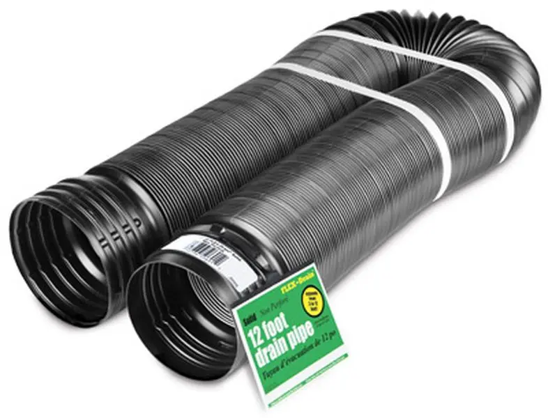212 MAIN Solid Black Polyethylene Expandable Drain Hose, 4x12ft Soil-Tight Flexible Pipe with Built-In Fittings, for Sailing Water Sports Activities, Expandable Hose, 12 Ft, Soil-Tight Drain, 4" Diameter