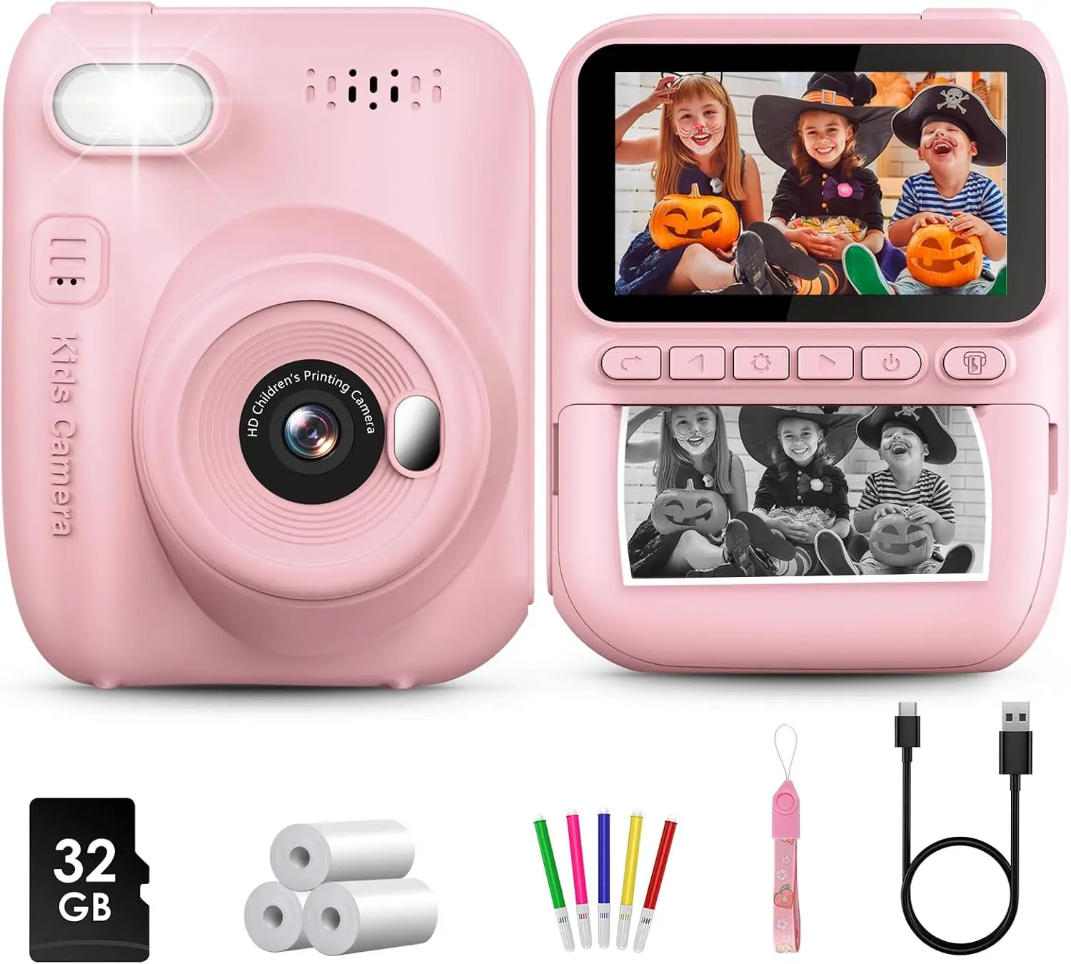 [SummerFinds]Instant Print Camera for Kids, 3.0" HD 32MP Kids Camera 1080P with 3 Rolls of Printer Paper,  Perfect Gift for Christmas, Birthday,  toddler gift  for 3-12 Year Old   Kids  High Definition Rechargeable Battery Flash Photography Digital su
