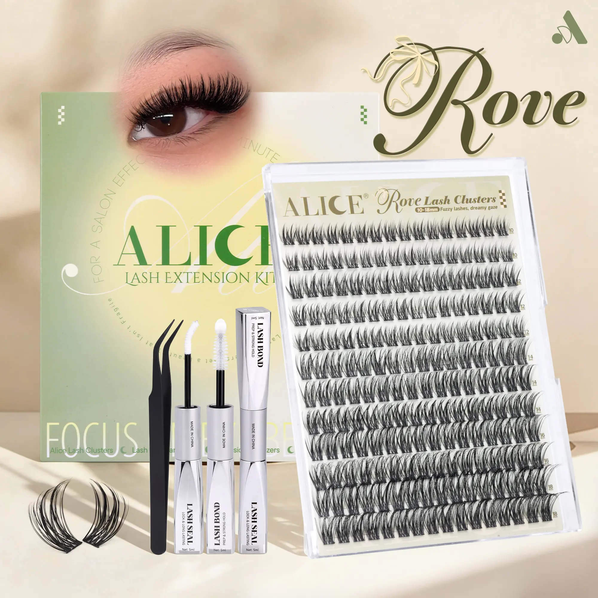 ALICE Lash Extension Kit Rove CD Curl Eyelash Clusters DIY Thin Band Individual Lashes 10-18mm Cluster Eyelash Extensions