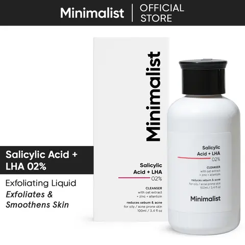 Minimalist 2% Salicylic Acid + LHA Acidic Facial Cleanser, Sulphate-Free Beauty Product for Acne-Prone Oily Skin, Oil Control Cleansing Wash for Women & Men, Leaves Skin Smoother, Reduces Acne Over Weeks