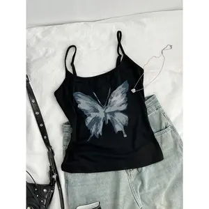 Women's Butterfly Print Tank Top, Casual Adjustable Strap Top for Daily Wear, Ladies Clothes for All Seasons
