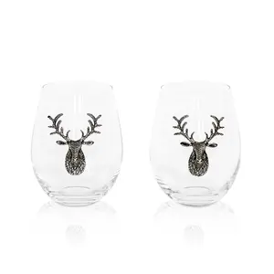 Silver Stag Deer Stemless Wine Glass