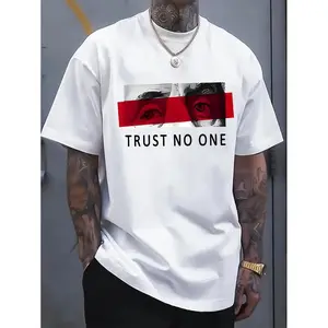 100% Cotton Customizable Men'S Cotton T-Shirt - TRUST NO ONE Pattern Design, Black Casual Short Sleeve T-Shirt With Red Stripes And Eye Illustration, Comfortable Multipurpose Summer T-Shirt Ivan Cornejo Merch Graphic Te Golf Gift T-Shirt For Men And Women