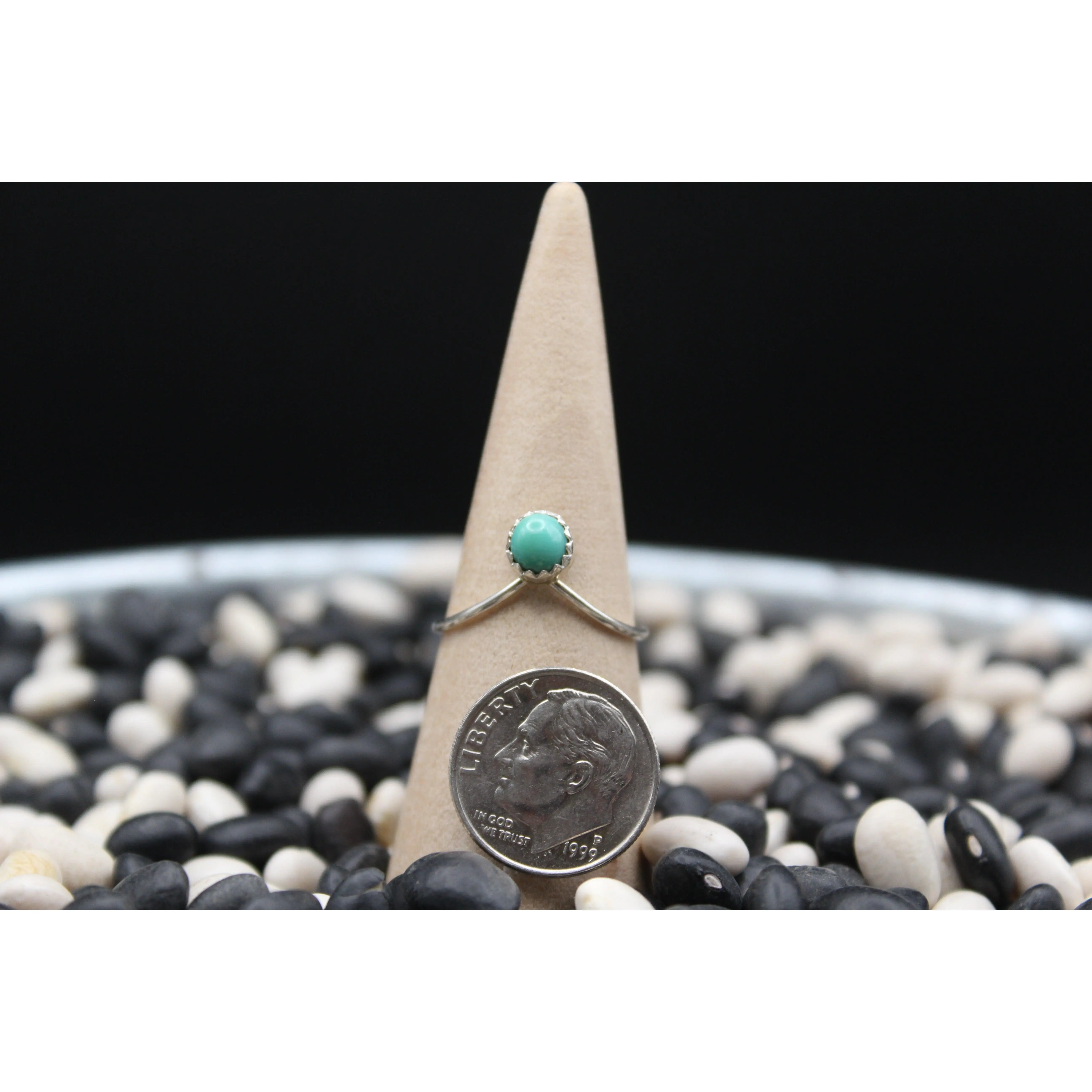 Delicate Native American Sleeping Beauty Turquoise Ring – Minimalist Silver Band, Size 7