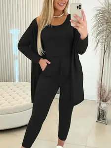 Women's Sleepwear Set Soft Knitted Vest Cardigan Tight Pants Comfortable Casual Home Wear Outdoor Sportswear