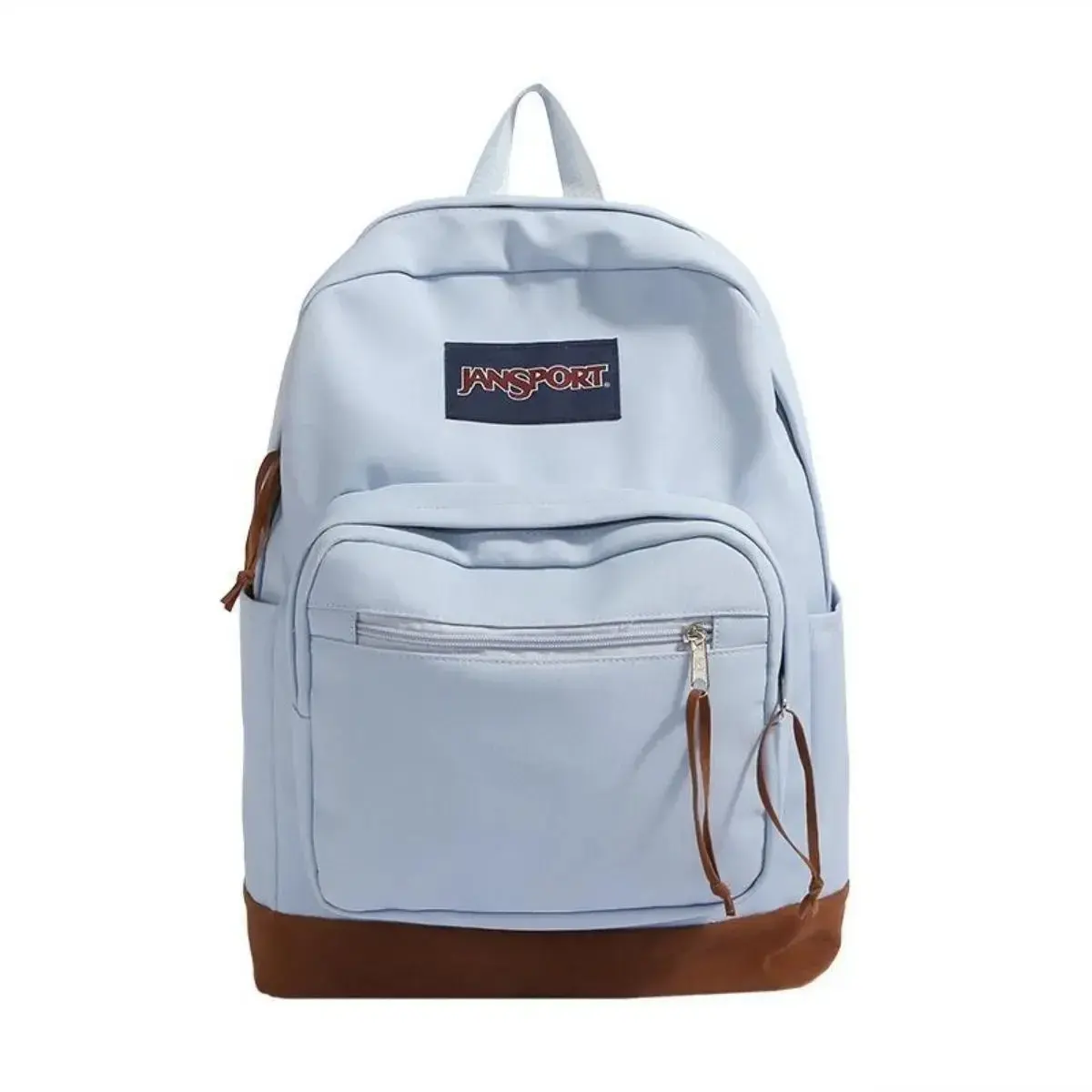 JanSport Vintage Baby Blue Brown Leather Bottom Backpack Retro Large Capacity Student Girls School Backpack