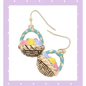Enamel Easter Egg Basket Dangle Earrings
