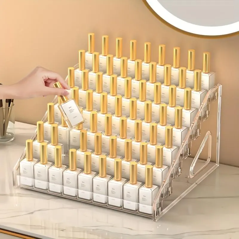 Foldable nail polish display rack - table storage box, with multiple compartments, suitable for storing nail care products in bathrooms and salons, space saving design, compact shape and solid structure, Beauty Supplies Organizer, Cosmetic Holder