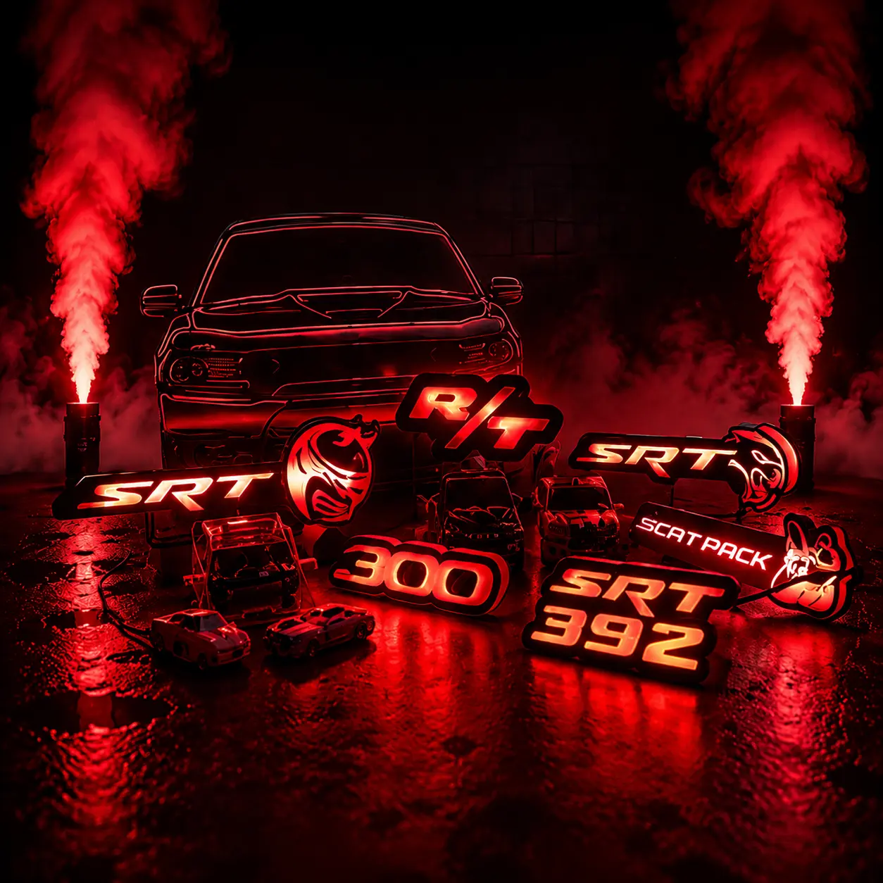 MOPAR RGB LED Grille Badge - SRT,SRT HELLCAT,SRTSCATPACK,SCATPACK,R/T,SXT,DAYTONA,392,300,MUSTANG,SHELBY, (Chrysler,Fits Dodge Charger, Challenger,Durango, Grand Cherokee, Jeep, Ram)Upload Your Image forCustom Design