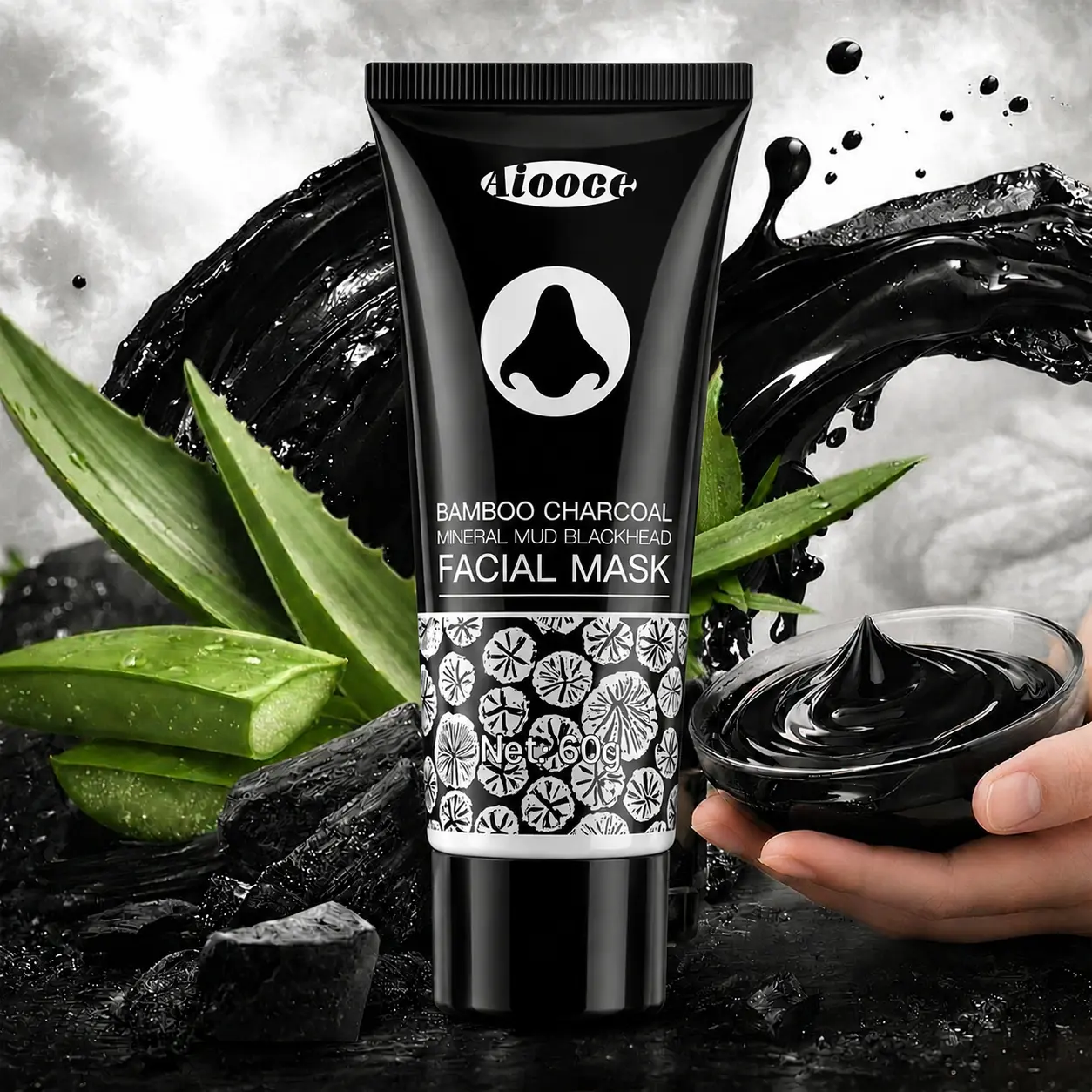 Blackhead Remover Mask, Bamboo Charcoal Peel Off Facial Mask with Mineral Mud Clay for Pore Care, Deep Cleansing Skincare Routine, Oil Control & Smooth Looking Skin