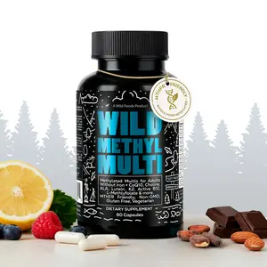 Wild Foods Methylated Multivitamin for Women & Men - MTHFR Support with B12, Folate, Vitamin D3, K2, C, A, E, CoQ10, ALA, 60 Caps, Optimum Health & Wellness Edible Supplement