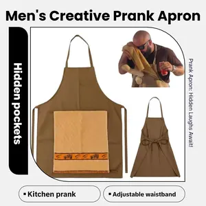Men's Creative Prank Apron with Hidden Pockets - Comfortable Breathable Fabric for Kitchen Use - Adjustable Waistband - Perfect for Barbecues & Parties