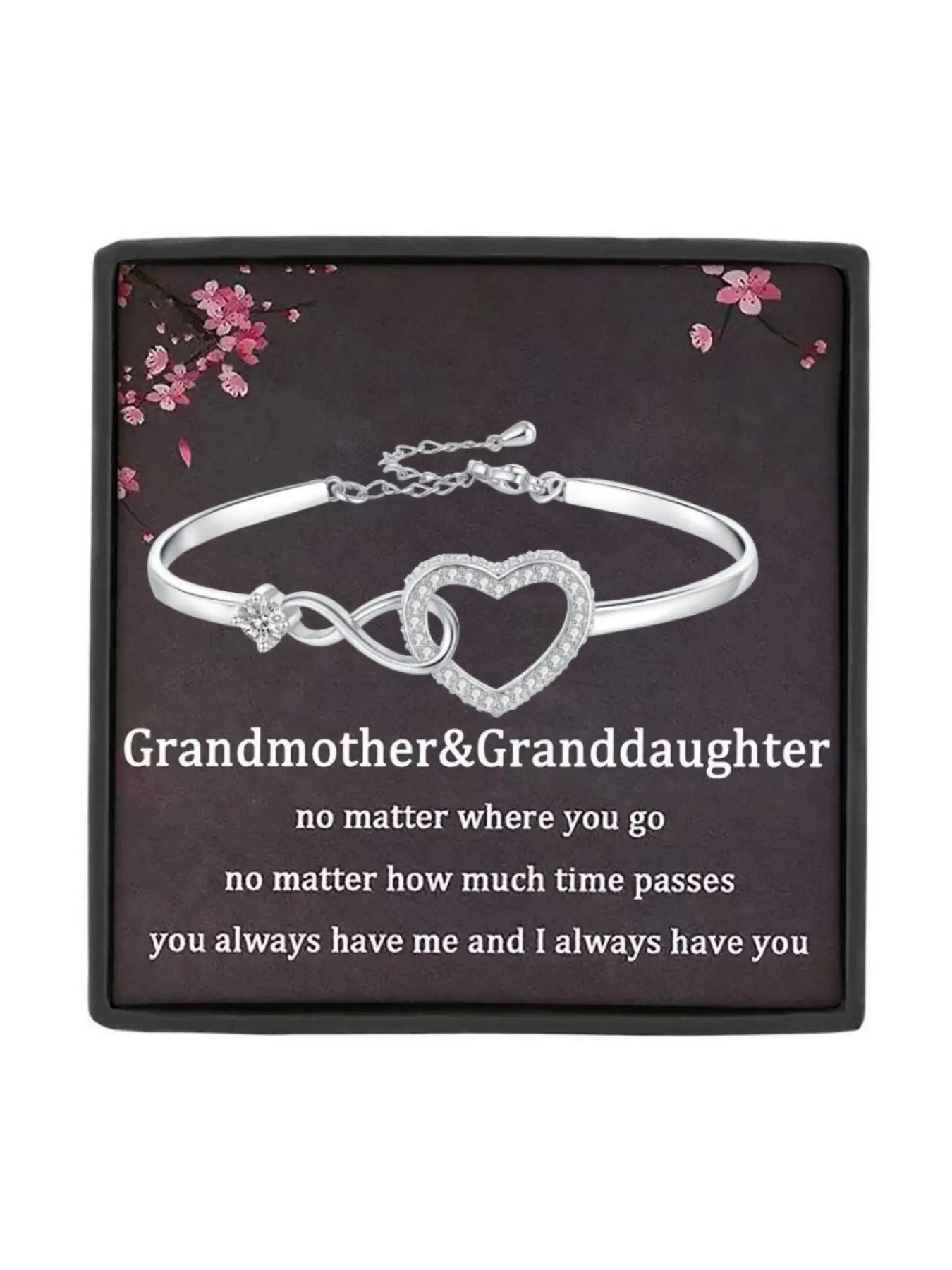 Grandmother & Granddaughter Heart Cuff Bracelet Infinity Heart CZ Bangle Bracelet Birthday/Christmas/Graduation Gift Family Reunion Gift Heart Shaped Bracelet