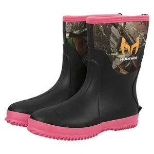 Rubber Boots for Women, 5mm Neoprene Insulated Waterproof Rain Boots with Steel Shank, Mid Calf Hunting Shoes for Faming Gardening Mud Work (Size 5-11)