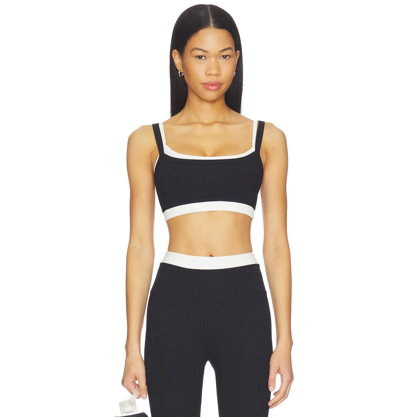 YEAR OF OURS Ribbed Layered Bralette in Black & White