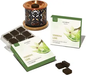 Aromafume Verbena Lime Incense Bricks (2 x 9 Bricks) & Taj Exotic Burner by Aromafume | Ideal for Mood upliftment & Positivity | Natural, Low Smoke, Non-Toxic Incense Bricks