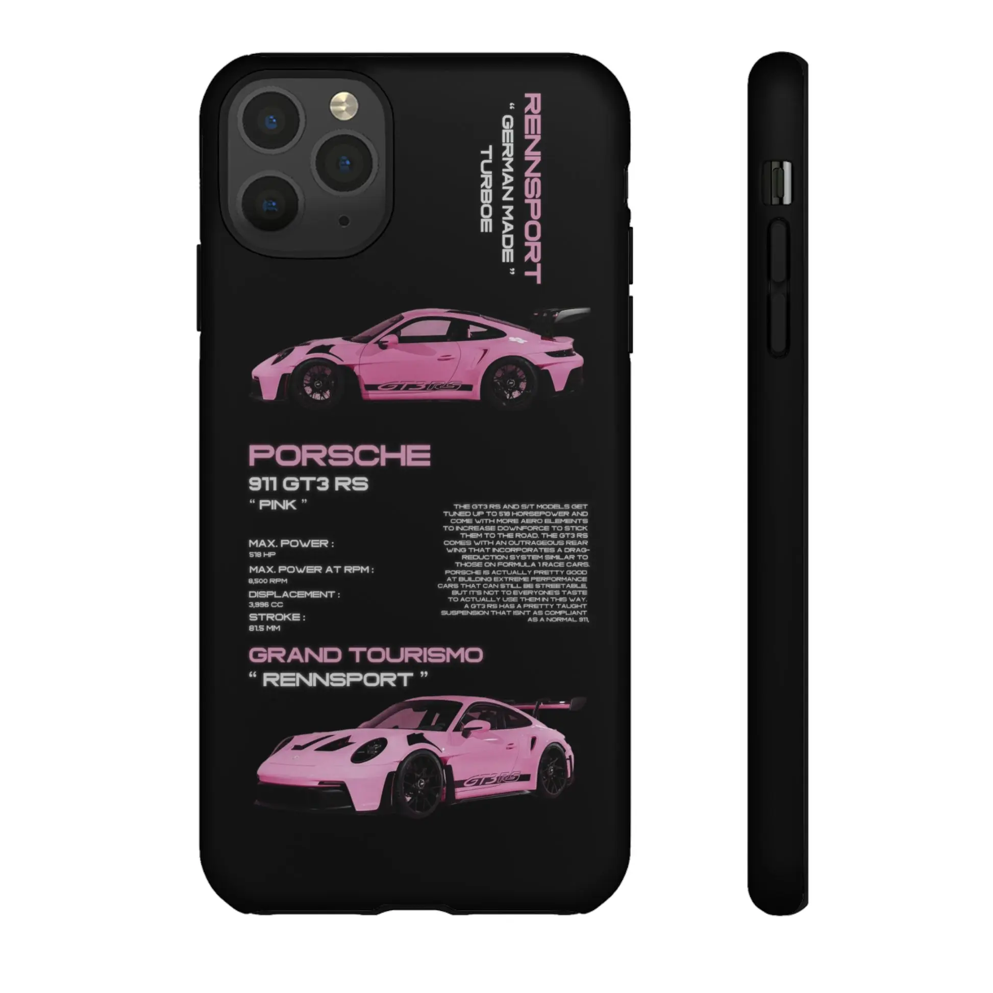TURBOE PINK PORSCHE GT3 RS Phone Case Compatible with iPhone X, 11, 12, 13, 14, 15, 16 Series