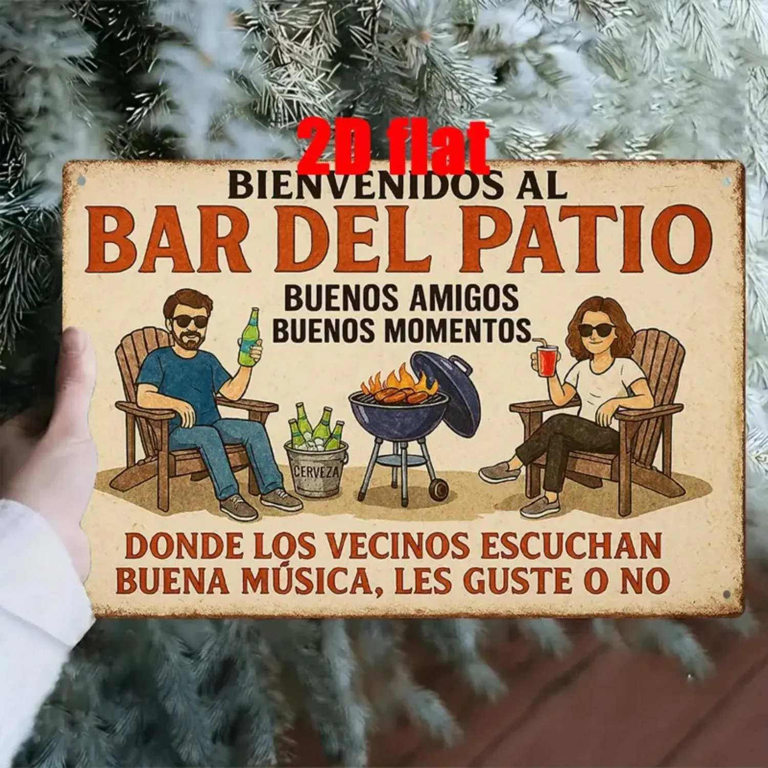 1PC 2D Flat Metal Wall Sign, Vintage Plaque Decor, Spain Welcome Terrace Bar Theme Iron Wall Decoration, Suitable for Home Courtyard, Outdoor Garden, Balcony, Backyard, Friend Gathering Gift, Size 7.8x 11.8inch