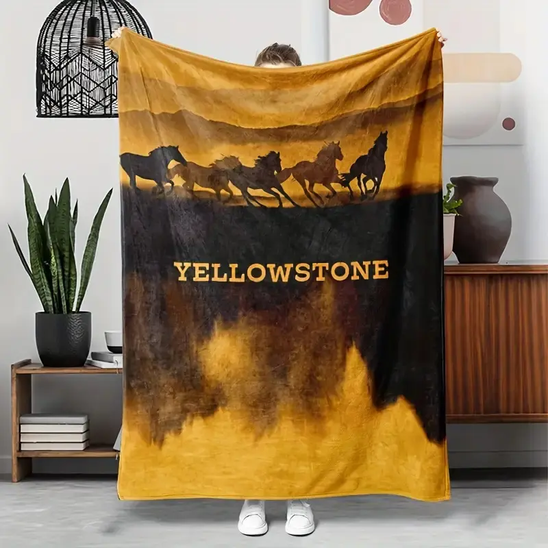 1Pc Vintage Yellowstone National Park Flannel Fleece Blanket - Cozy Soft Polyester, Digital Print, All-Season Versatile for Napping, Camping, Sofa Cover