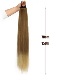 Synthetic hair ponytail extension, natural realistic straight hair, elastic band ponytail, braided hair accessory