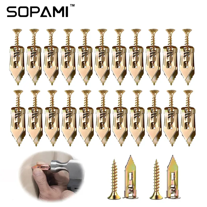 SOPAMI 80pcs Heavy Duty Self-Drilling Expansion Plug Wall Anchor Kit No Drill Needed with Hooks & Brackets Rustproof Durable for Living Room Kitchen Bathroom Office Hanging