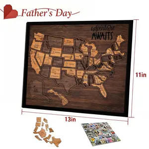 【DealsForYouDays】Map puzzle, family decor，wooden U.S. travel map puzzle, anniversary gift, children's geography puzzle, or perfect holiday gift for couples and families, record your journey, memory making, home decor, unique traveler gift,