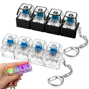 2PACK 4-in-1 Keyboard Fidget Keychain – Black & White Crystal Clear Set, Clicker Toy with RGB LED Light, Mechanical Keycap for Adults, Anxiety Stress Relief Gifts for Couples & Friends, EDC Desk Decor