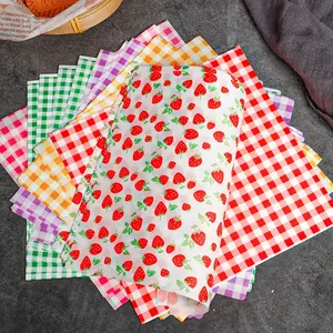 100 Sheets Colorful Oil Paper Fruit Strawberry Grid Lunch Box Simple Table Mat Cake Decoration Bakery Romantic Cute Modern Style